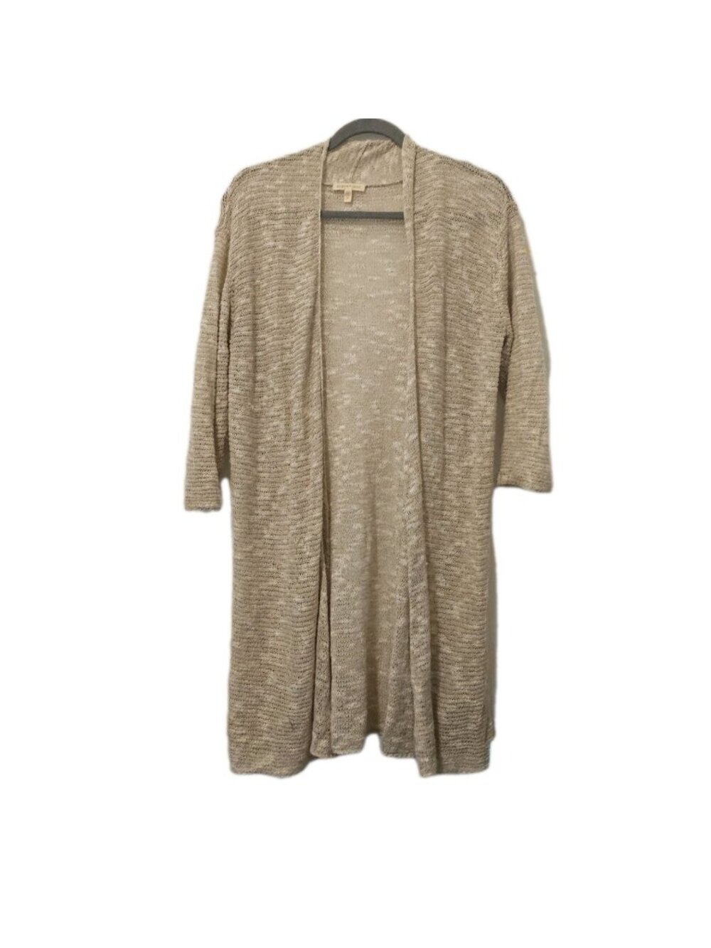Eileen Fisher Oatmeal Beige Linen Blend Open Knit Open Cardigan Sweater Medium